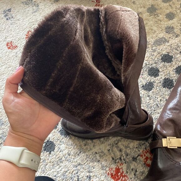 Bamboo Heeled Brown Calf Tall Boots Faux Fur Lined size 6.5 - Picture 5 of 5